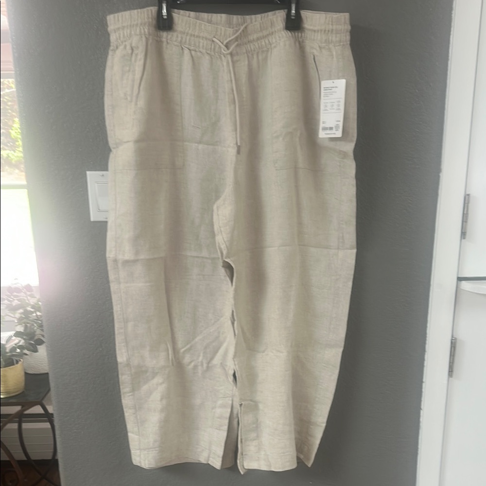 Athleta Retreat Wide Leg Cream Linen Pants